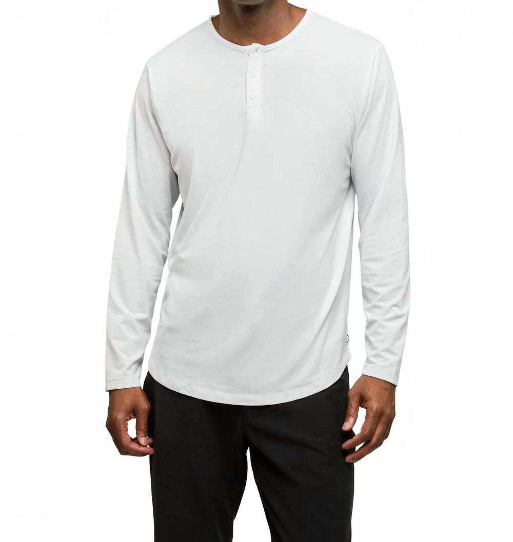 NEW CUTS long sleeve henley curve top in white
